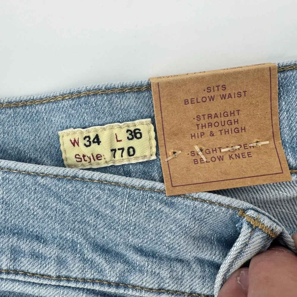 New J. Crew 770 Straight Fit Jeans Mens 34x36 Light Wash‎ Blue Stretch Denim NWT